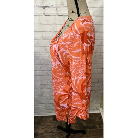 Soft Surroundings Med Tropical Palm Beaded Tunic Top Del Rio Orange resortwear - Picture 3 of 11